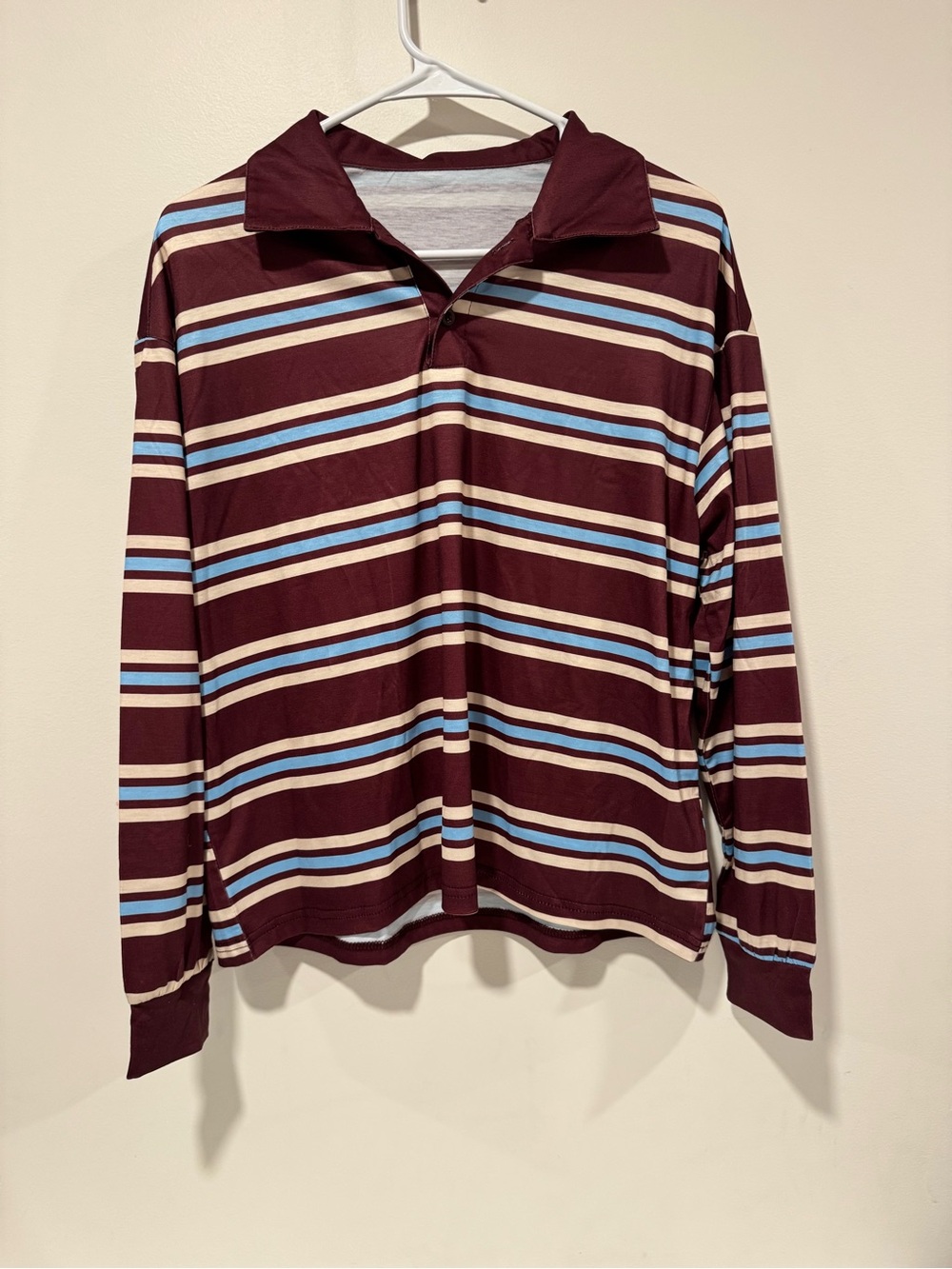 SHEIN Burgundy Striped Long-Sleeve Shirt Oversized Womens XS